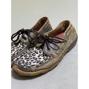 TWISTED X WOMEN'S DRIVING MOCCASINS BOMBER BOAT SHOES LEOPARD Size 7